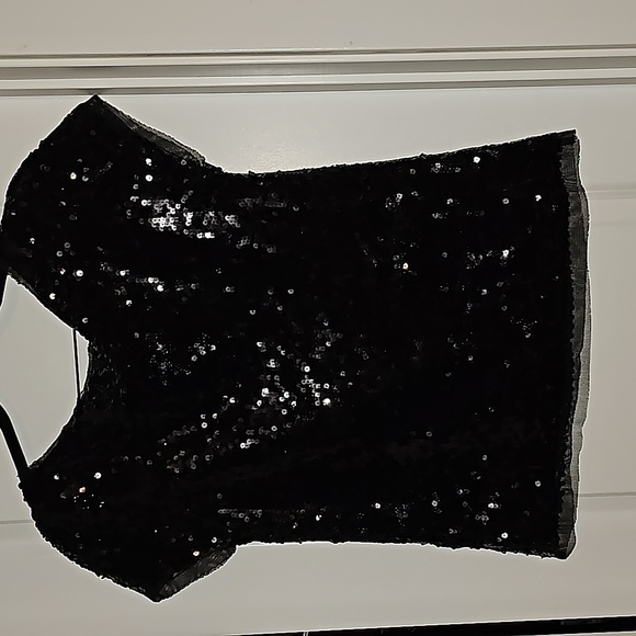 Ann Taylor LOFT Black Gorgeous Shiny Sequin Short Sleeved Top NWOT Size Small - Picture 8 of 9